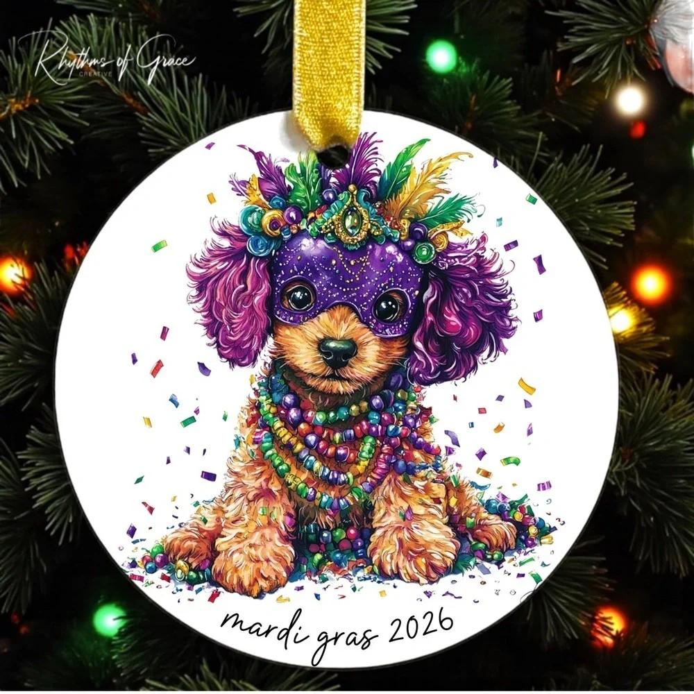 Mardi Gras Poodle Christmas Ornament – Dog Lover Keepsake, Personalized Gift